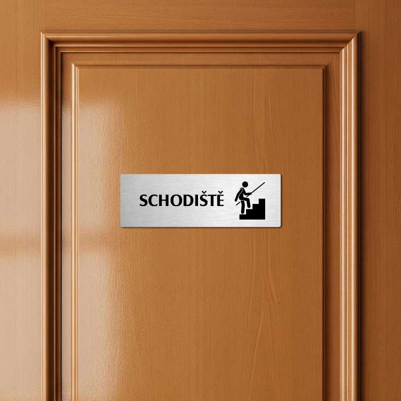 Schodiště, 200x66mm, stříbrná popiska s okrasným rámečkem  
